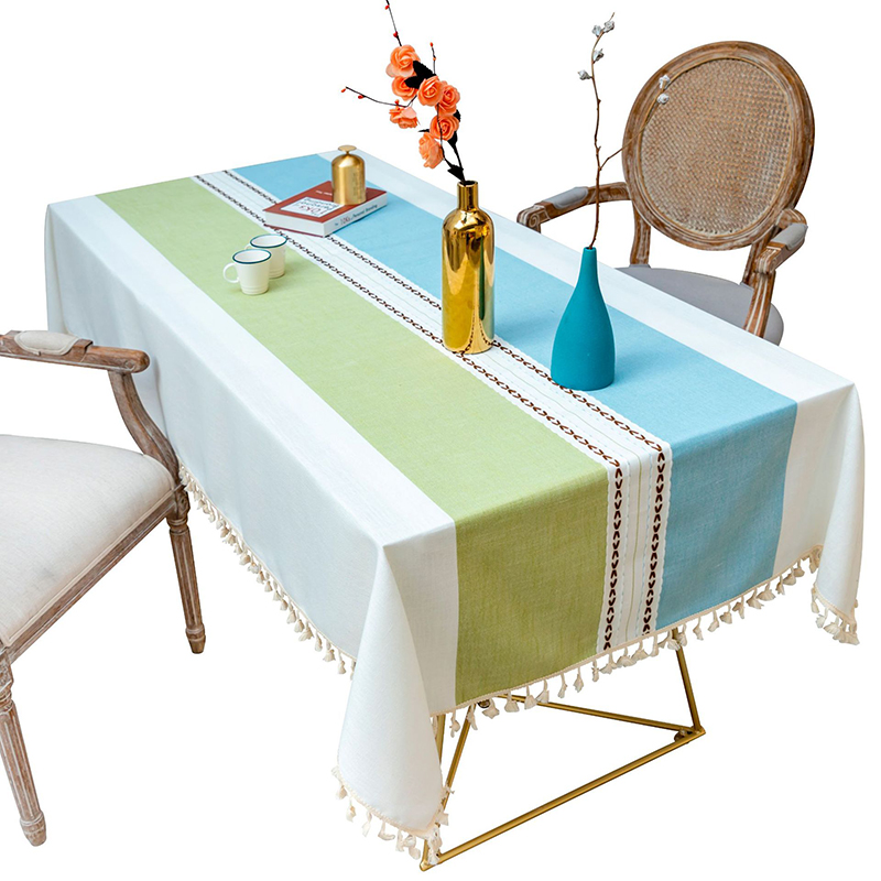 DEQI Recycle Linen Table Cloth Rectangle Table Cloth with Tassel Tablecloth Cover Table Mat for Home Outdoor Part Decoration