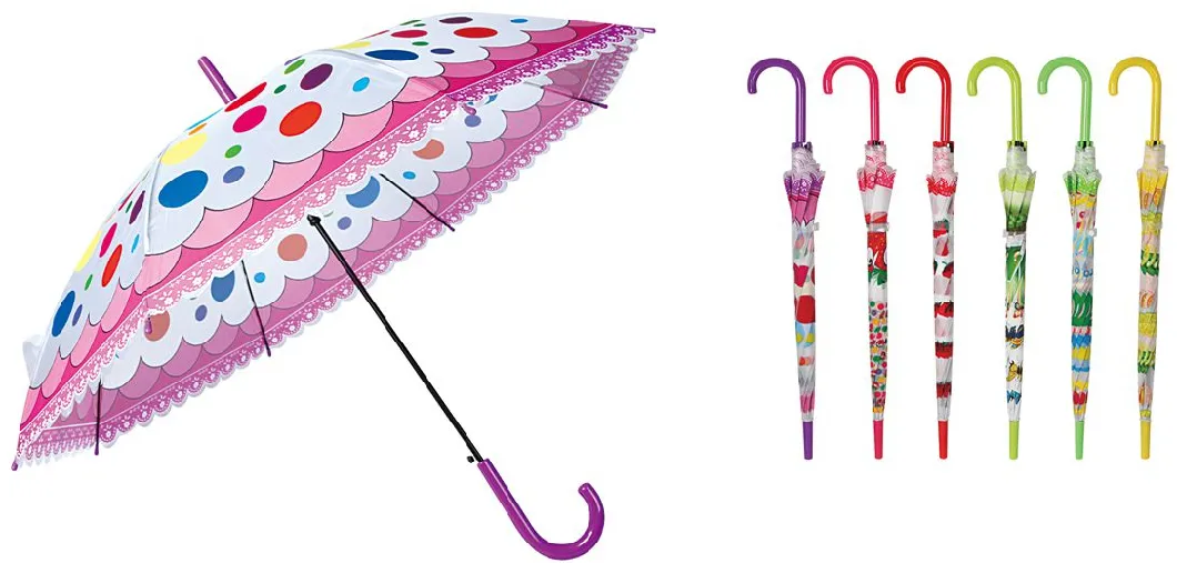 The Long Stick Opens The Silk Print Kids Umbrella Automatically
