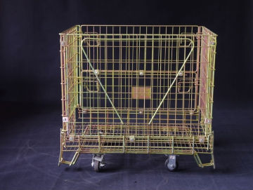 Foldable and stackable storage metal wire container with wheels