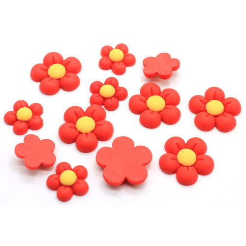 Fábrica china con forma de girasol, cuentas de resina con espalda plana, accesorio de horquilla, bonita flor roja, álbum de recortes, adorno de joyería