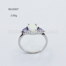 925 sterling silver white fire opal with heart amethyst CZ women's rings