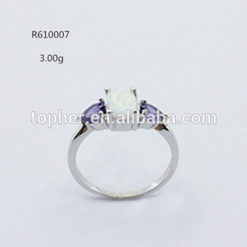 925 sterling silver white fire opal with heart amethyst CZ women's rings