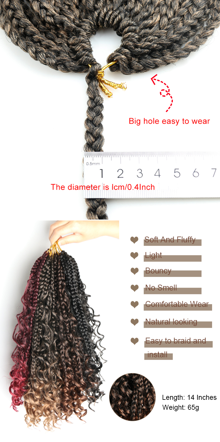 Julianna Kanekalon Bohemian Boho Box Braid 14 inch Pre Looped Crochet Boho Box Braid Synthetic Messy Hippie Boho Box Braid