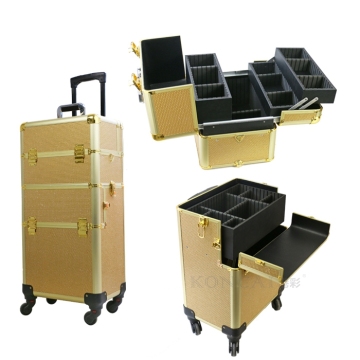 Gold color professional makeup train case