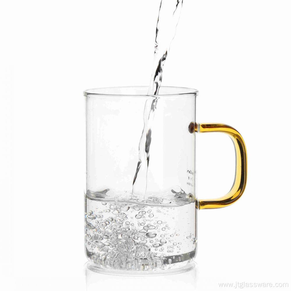 Single Wall Glass Cup With Golden Handle
