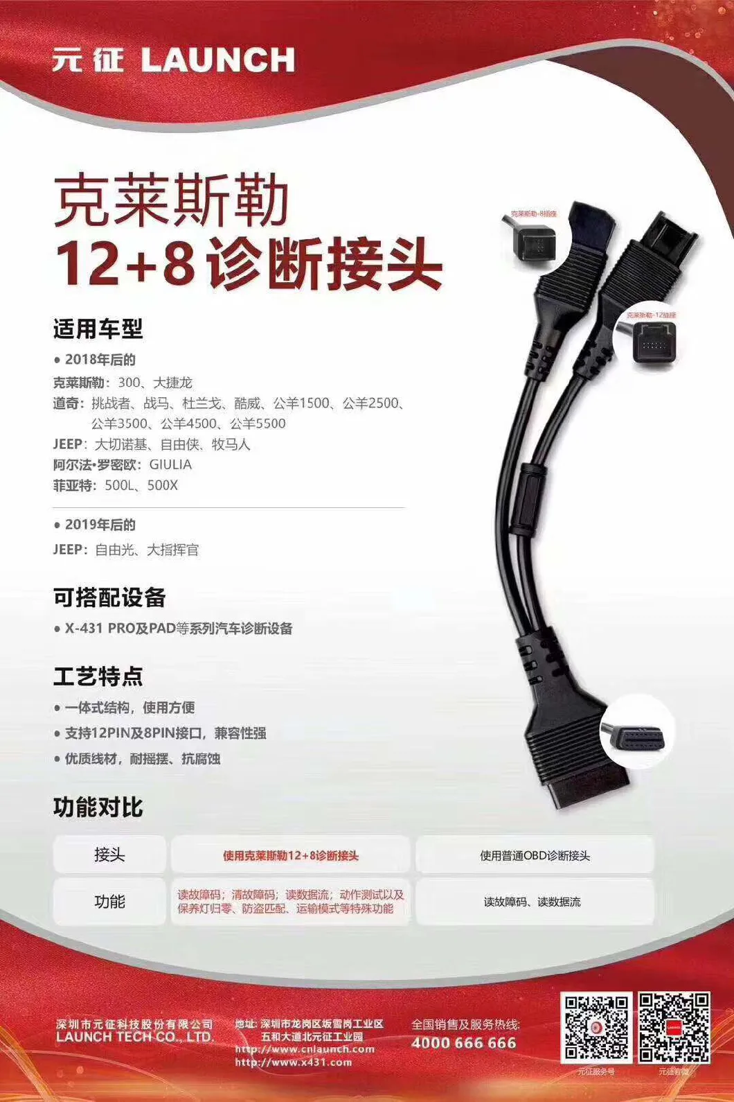 Launch Chrysler 12+8 Diagnostic Cable