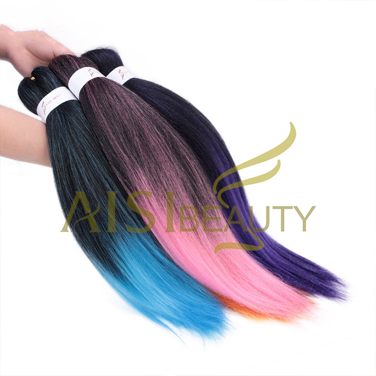 Aisi Beauty Manufacturer Vendor Ombre Color Yaki Straight Jumbo Easy Fiber For Black Women Pre Stretched Synthetic Braiding Hair