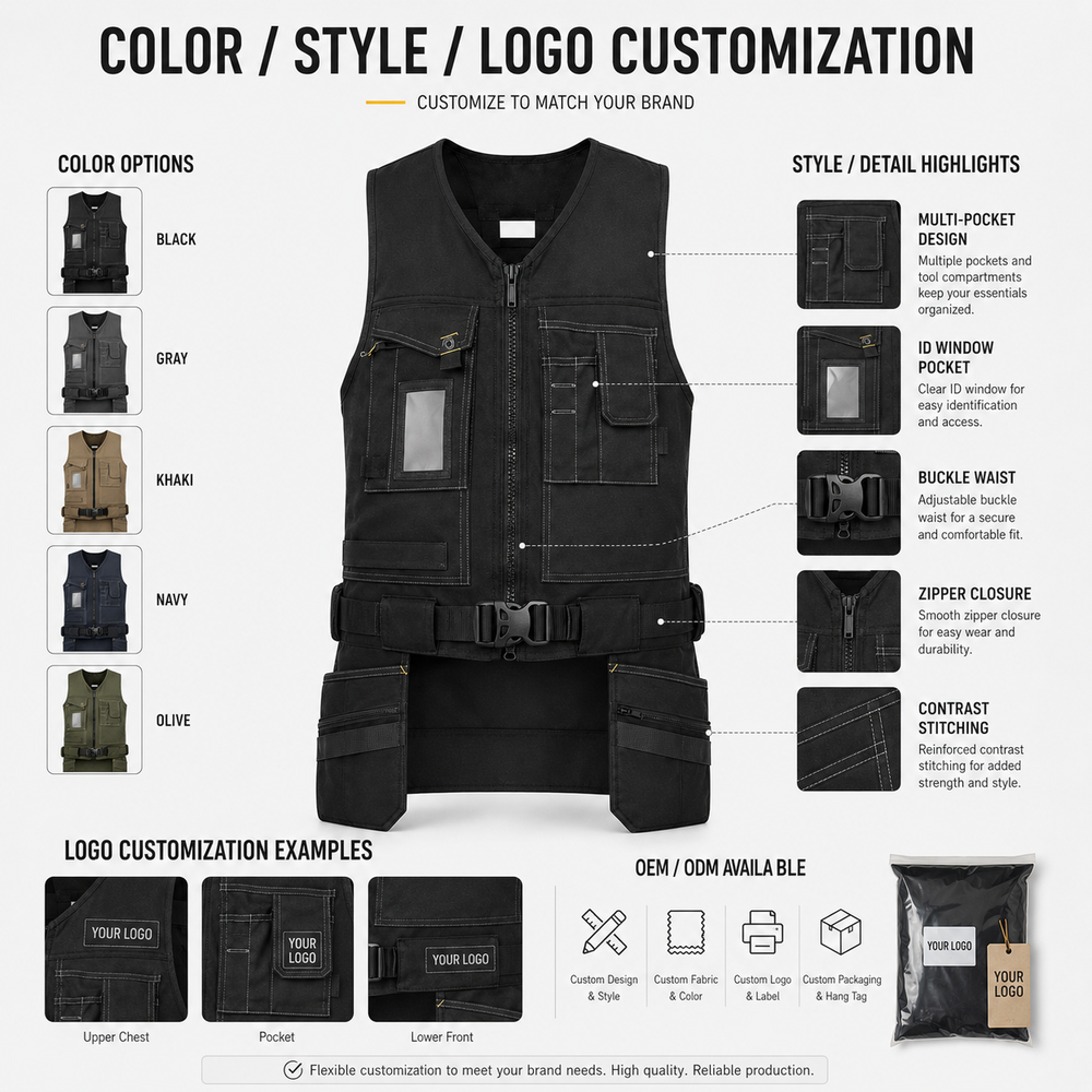 Регулируемый хлопковый сверхмощный универсальный рабочий жилет Adjustable Cotton Heavy Duty Multi Work Vest