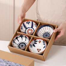 Japanese-Style Blue and White Porcelain Bowl Gift Set