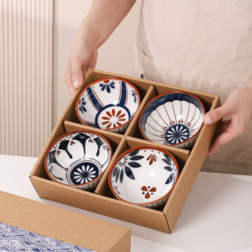 Japanese-Style Blue and White Porcelain Bowl Gift Set