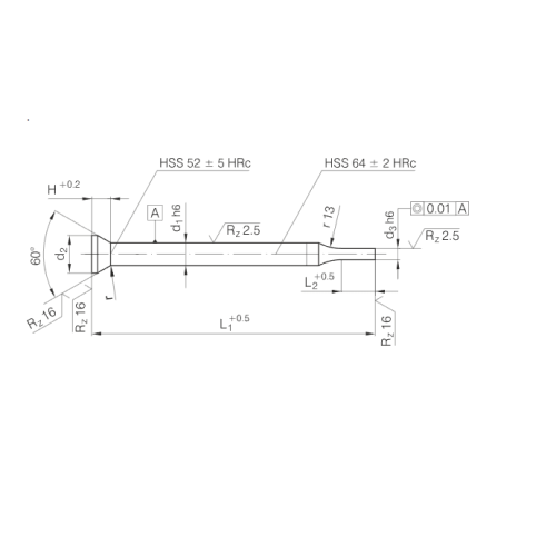 ISO9181 / DIN9861 HSS-Stufenstempel mit konischem Kopf