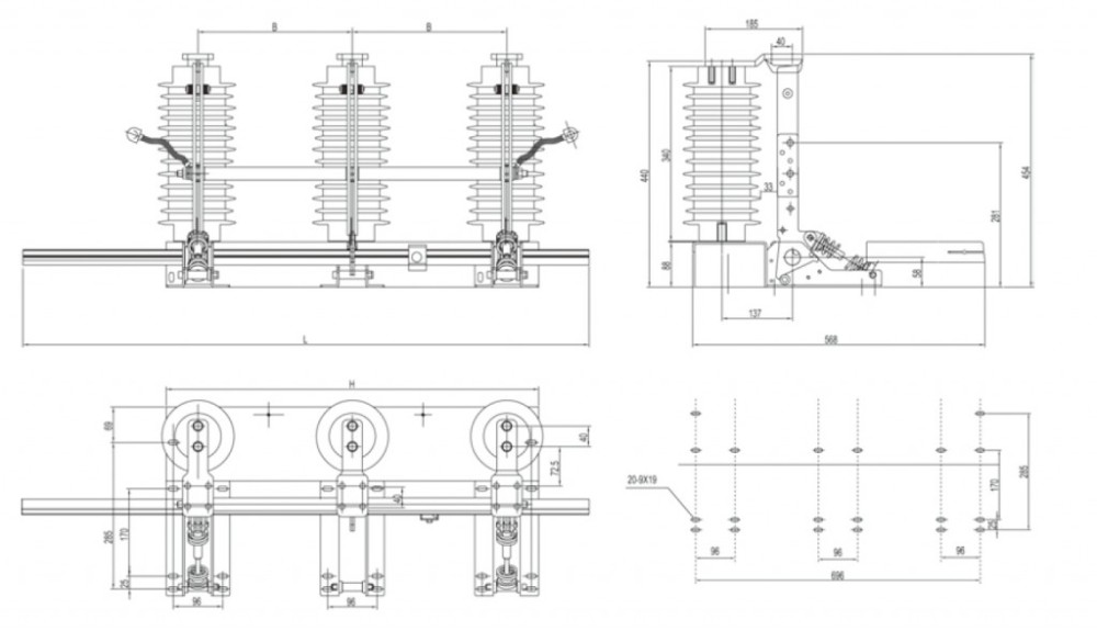 JN22B series 40.5kV 280mm 300mm 350mm 400mm earth knife disconnect switch for KYN61C high voltage switch cabinet