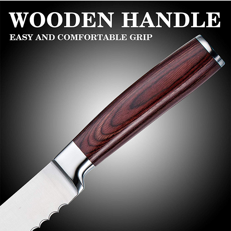 Yuming Factory Professional knife high carbon steel 10 inch bread knife with Pakka Wood handle kitchen knife