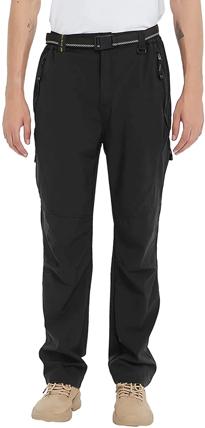 Men's Outdoor Quick-Dry Lightweight Waterproof Hiking Mountain Pants with Belt