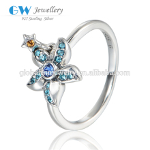 Latest New Design Rhinestone Starfish Sterling Silver Ring With Color Stone