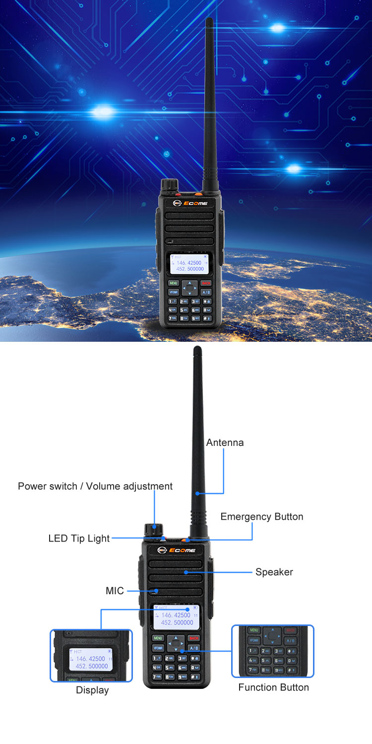 Ecome ET-D889 VHF UHF GPS Digital Walkie Talkie Ham DMR Portable Radio