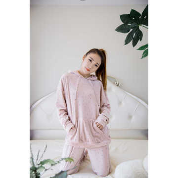 Pyjama-Set aus bedrucktem und einfarbigem Inselfleece in Rosa