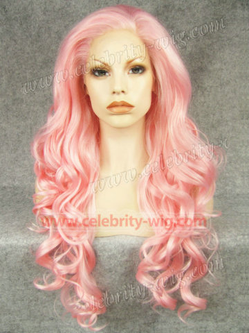 Kim Kardashian Long Wavy Bright Pink Synthetic Lace Front Wig