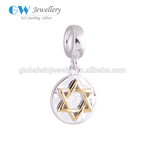 18K Gold Plating Badge Design Six-Pointed Star Charms Italian Silver Jewelry Pendant Charms