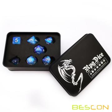 Série de jeux de dés en pierre magique Bescon, ensemble de dés en RPG polyédrique de 7pcs des yeux de dragon, ensemble en étain