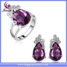 Unique design big purple zircon stone gold plated earrings set jewelry set (KFVRS007)