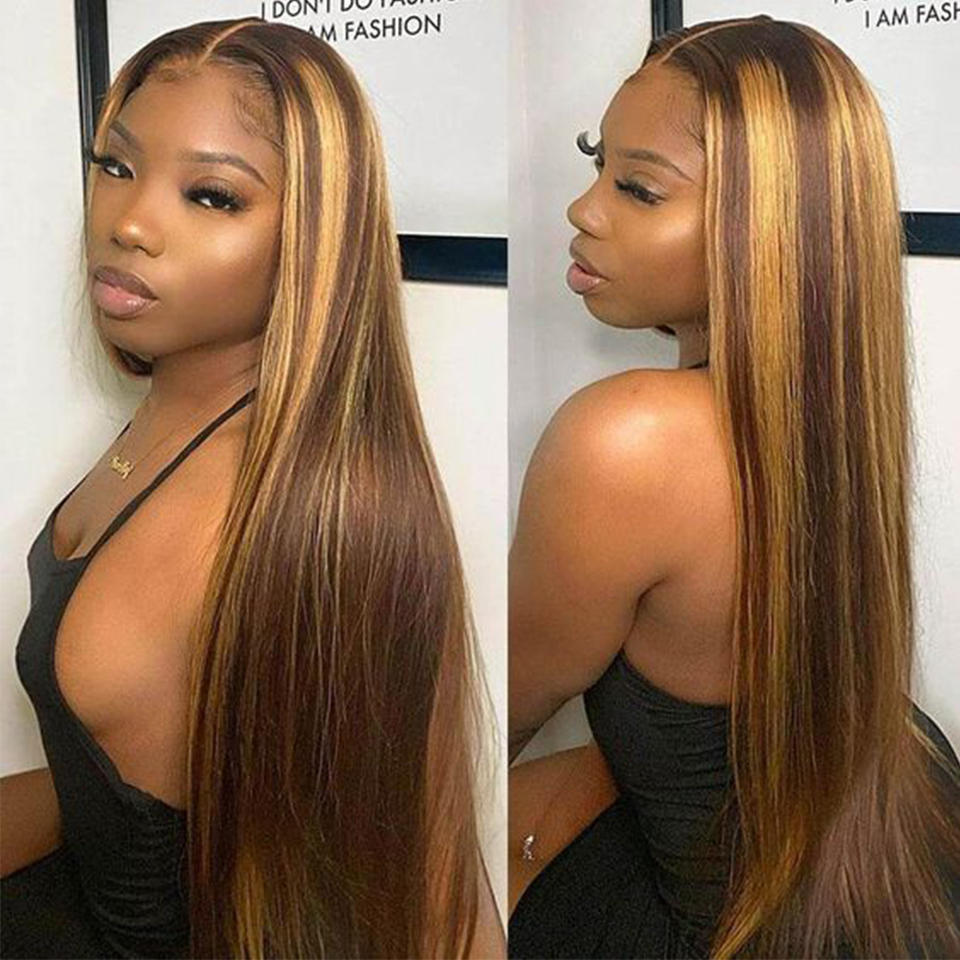 100% HUMAN HAIR 30 Inch Straight Brown 4x4,13x4 Transparent Lace Highlight Human Hair Wigs 10a Highlight Body Wave Hair Full Wig