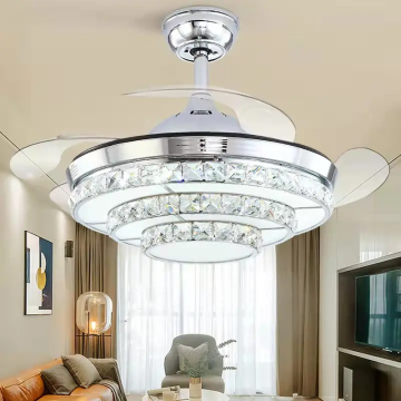 42 Inch 718 Crystal Chandelier Ceiling Fan with Light - Remote Control, Retractable, 110V/220V, LED