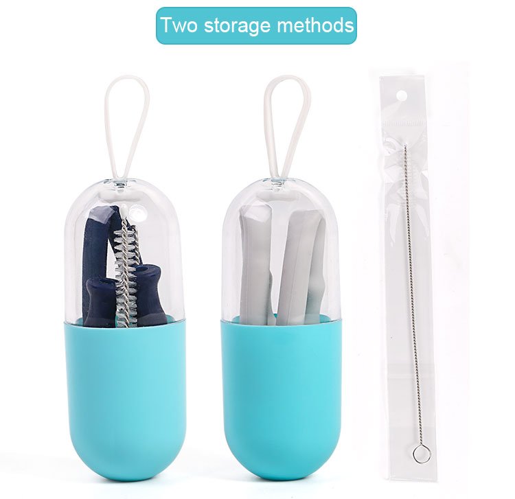 Portable reusable silicone straws