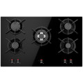 Gas Hobs 5 Pembakar dalam Kaca Tempered Hitam