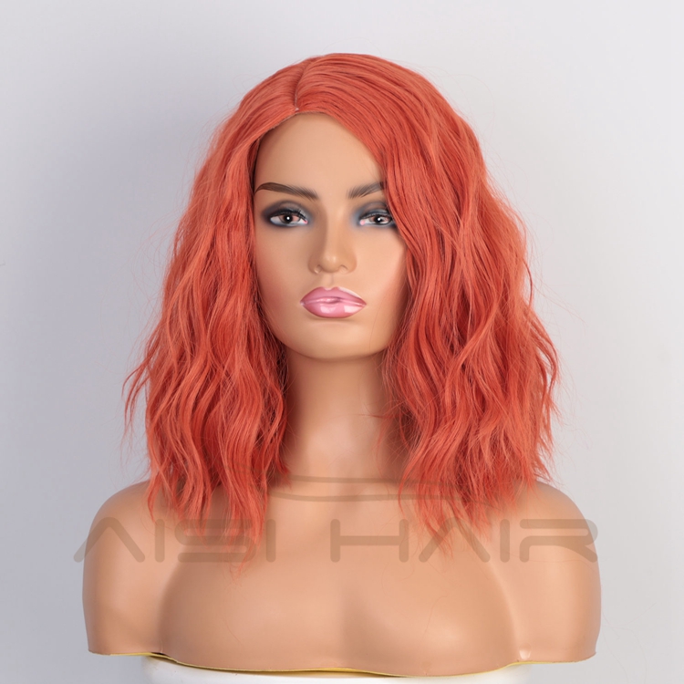 Aisi Hair Heat Resistant Synthetic Wigs For Black Women Side Part Body Wave Wig Short Wavy Orange Red Fiber Machine Made Wigs