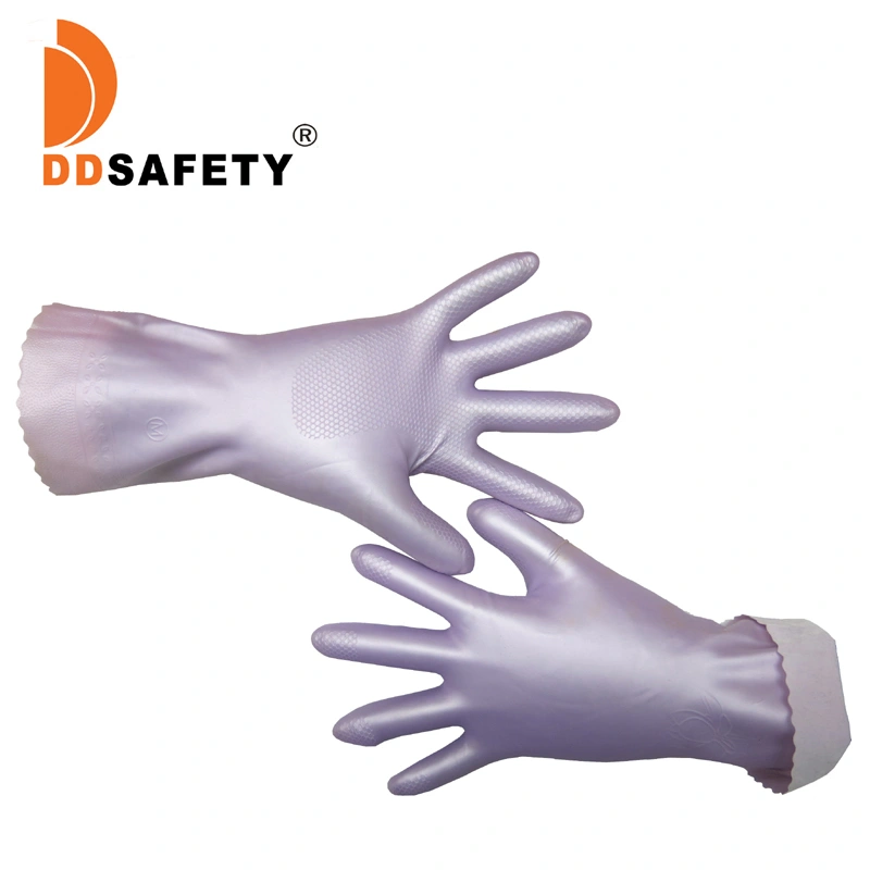 Violet Household Safety Gloves with Implant Flock Lined