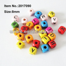 8mm Colorful Cube Square Mixed Letter Wooden Beads