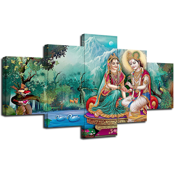 Indian Artistic Wall Decor: Radha Krishna Print Posters in 5 Panel HD Canvas Prints