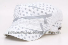 White Cheap Fashion Printing Military Peak Cap with Metal Eyelet Decoration