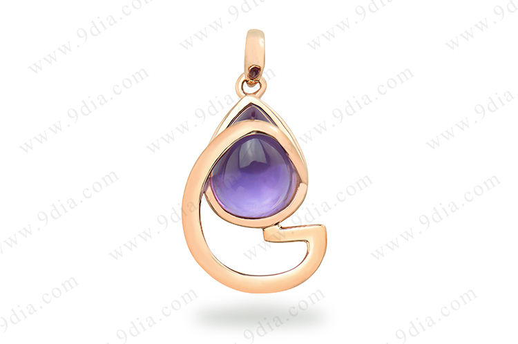 Hot Sale Guangzhou Jewelry Natural Amethyst Stone with Diamond 9K Gold Necklace Jewelry