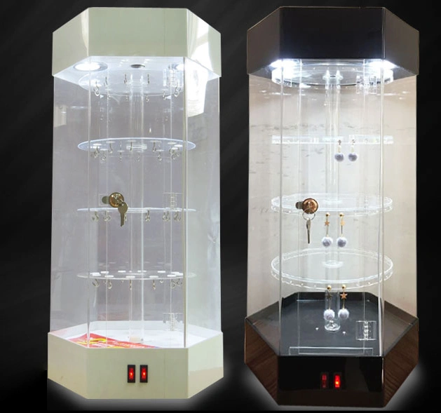 Hexagon Acrylic LED Display Case Rotating Cabinet Shelf - China