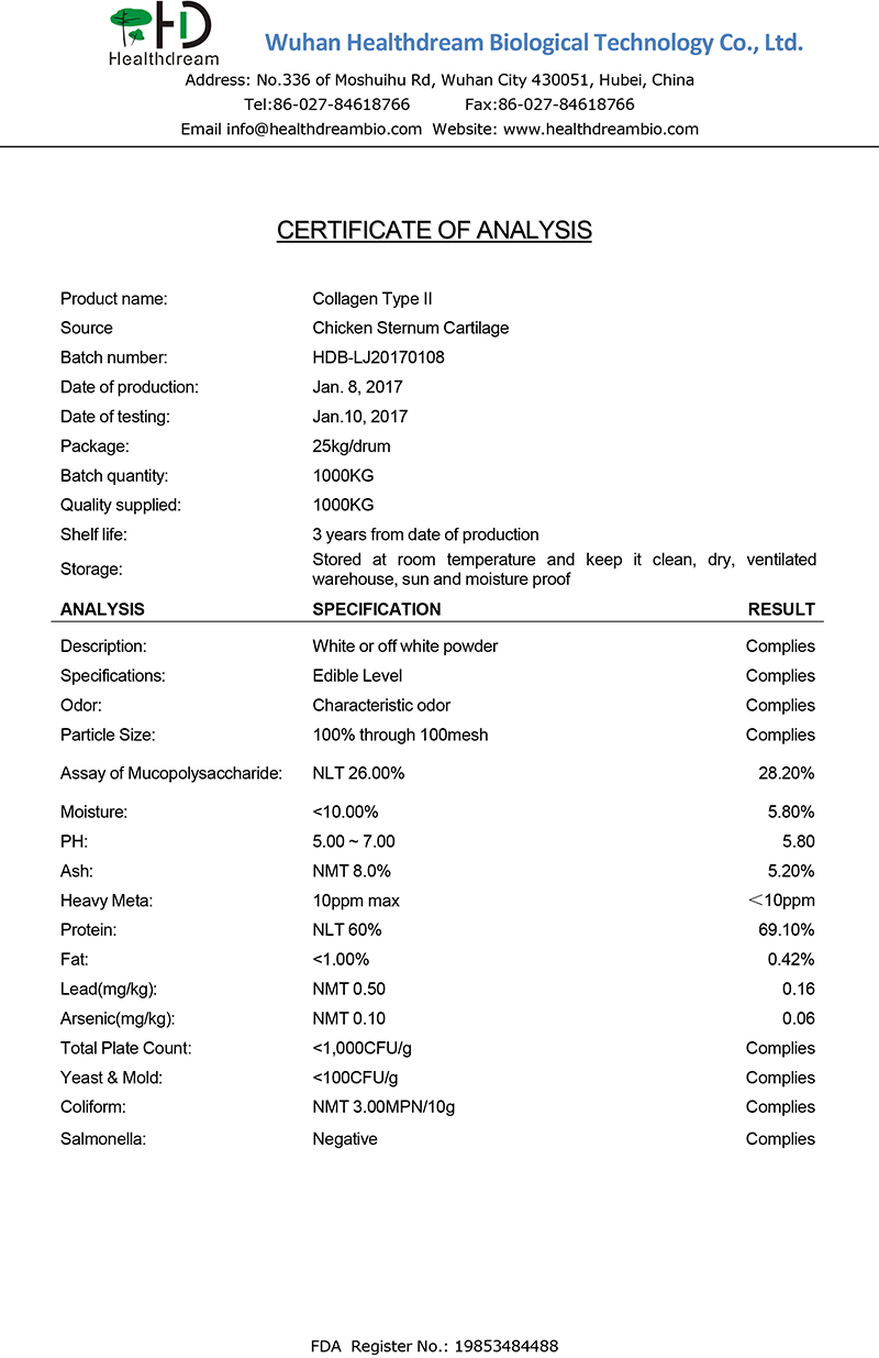 Click Popular 100% Pure Chicken Cartilage Collagen Powder Type 2 For Oem Supplement