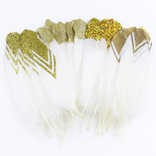 Gold Goose Feathers for Jewelry, Crafts, and Events: 10-15cm with Feathers and Stamped Gilt Luster