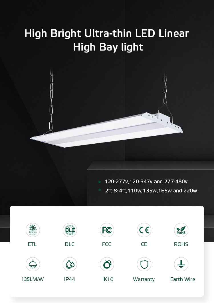 ETL CETL DLC5.0 PREMIUM 2ft 4ft 220w LED Industrial High Bay Warehouse Light With Motion Sensor