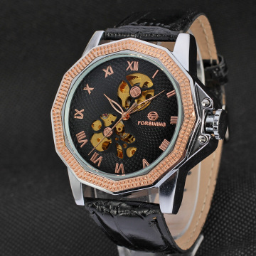 Automatic Mens Leather Band Casual wrist watches