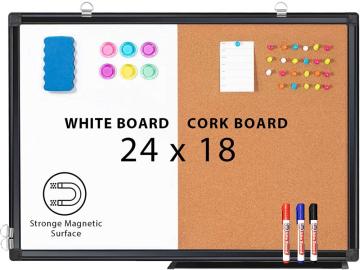 Combination 45x60cm Magnetic Whiteboard & Cork Board Black