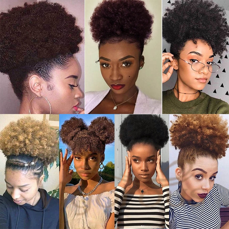 Cheap Price Short Afro Kinky Curly Puff Bun Drawstring With Clips In Fluffy Bun Synthetic Hair Chignon Extension For Black Women