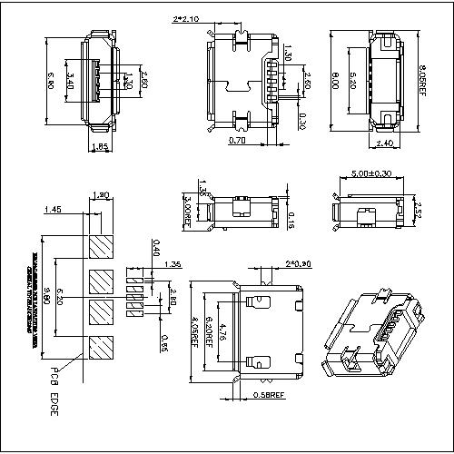 MUFM13 13-MICRO USB SMT 5F RECEPTACLE AB TYPE,Without Post 