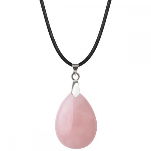 Rose Quartz 25x35mm Teardrop Pendant Necklace women Men