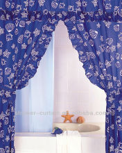 blue fabric print double swag shower curtain