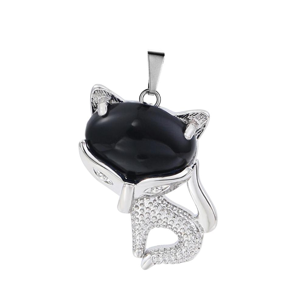 Черный оникс Luck Fox Ожерелье для женщин, мужчины, исцеляющие энергию кристалл амулет, кулон животных, драгоценные украшения, подарки