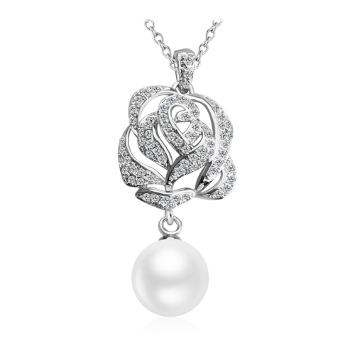 OUXI Elegant Jewelry Flower Rose Pendant With Pearl For Female