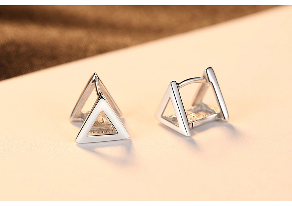 Customized 925 Sterling Silver Triangle Shape Hollow Stud Earrings