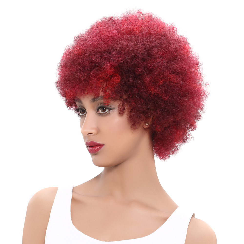 Rebecca Brazilian Remy Hair Short Wigs Afro Kinky Curly 100% Human Hair Wigs For Women Red Color Cheap Wigs Wholesale
