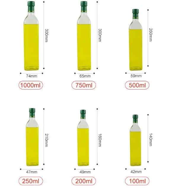 100ml 500ml 750ml Glass Olive Oil Packaging Bottle